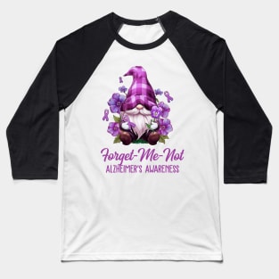 Forget Me Not Purple Alzheimer's Awareness Gnome Flower Baseball T-Shirt